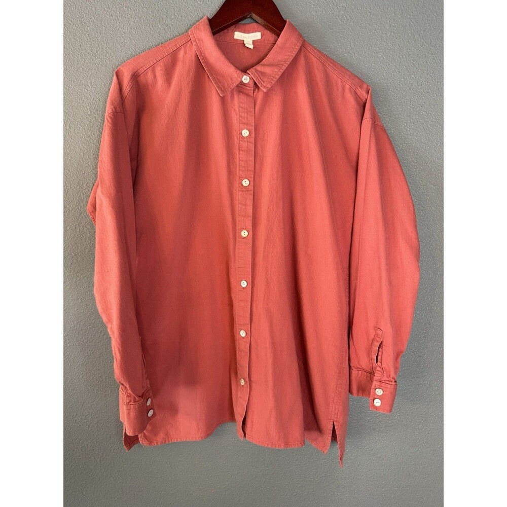 Eileen Fisher Organic Cotton Twill Pink Collared Button-Up Shirt Size M